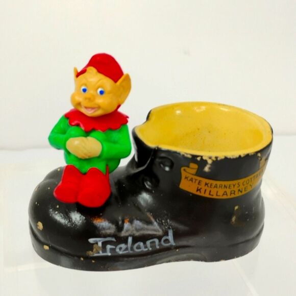 Vintage Rare Knee Hugging Elf  Leprechaun On Chalkware Boot Ireland - Picture 1 of 16